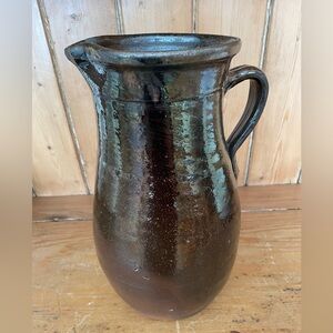 Vintage Large 11-1/2" Hand Thrown Art  Pottery Glazed Pitcher